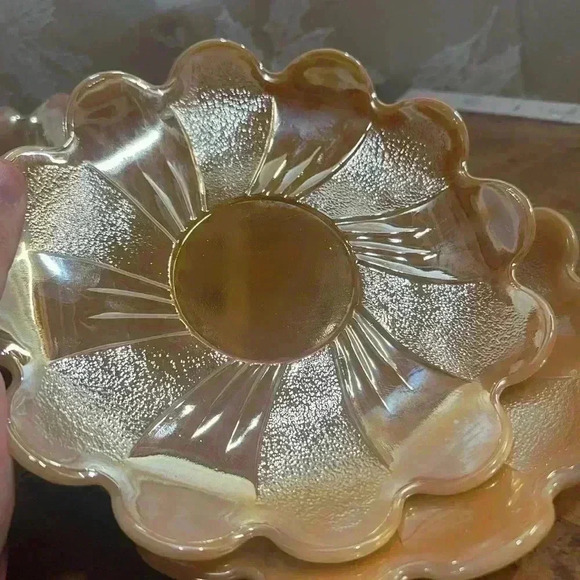 Vintage TWO (2) MCM Fire King Peach Lustre Lotus Flower Bowl And Underplate Set - Picture 6 of 8